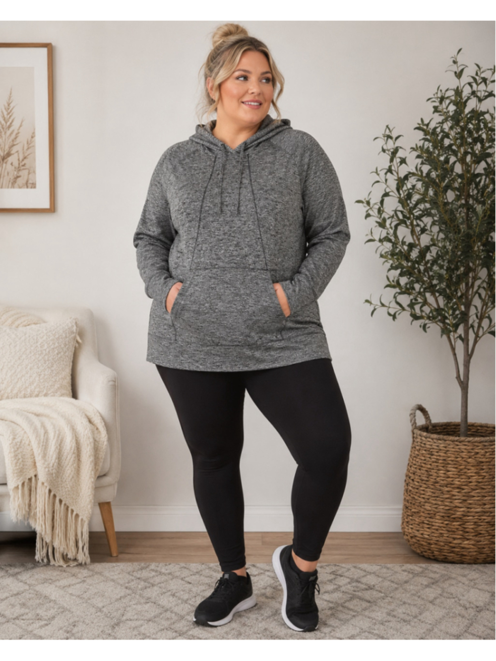 Danskin Now Women’s Gray Space Dye Pullover Hoodie Plus Size 3X 22/24 h